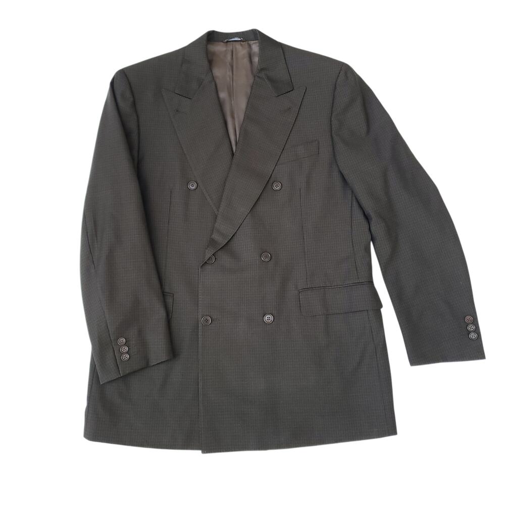 Canali Brown Wool Check Double Breasted Blazer Jacket Sport Coat Peak Lapel 52R